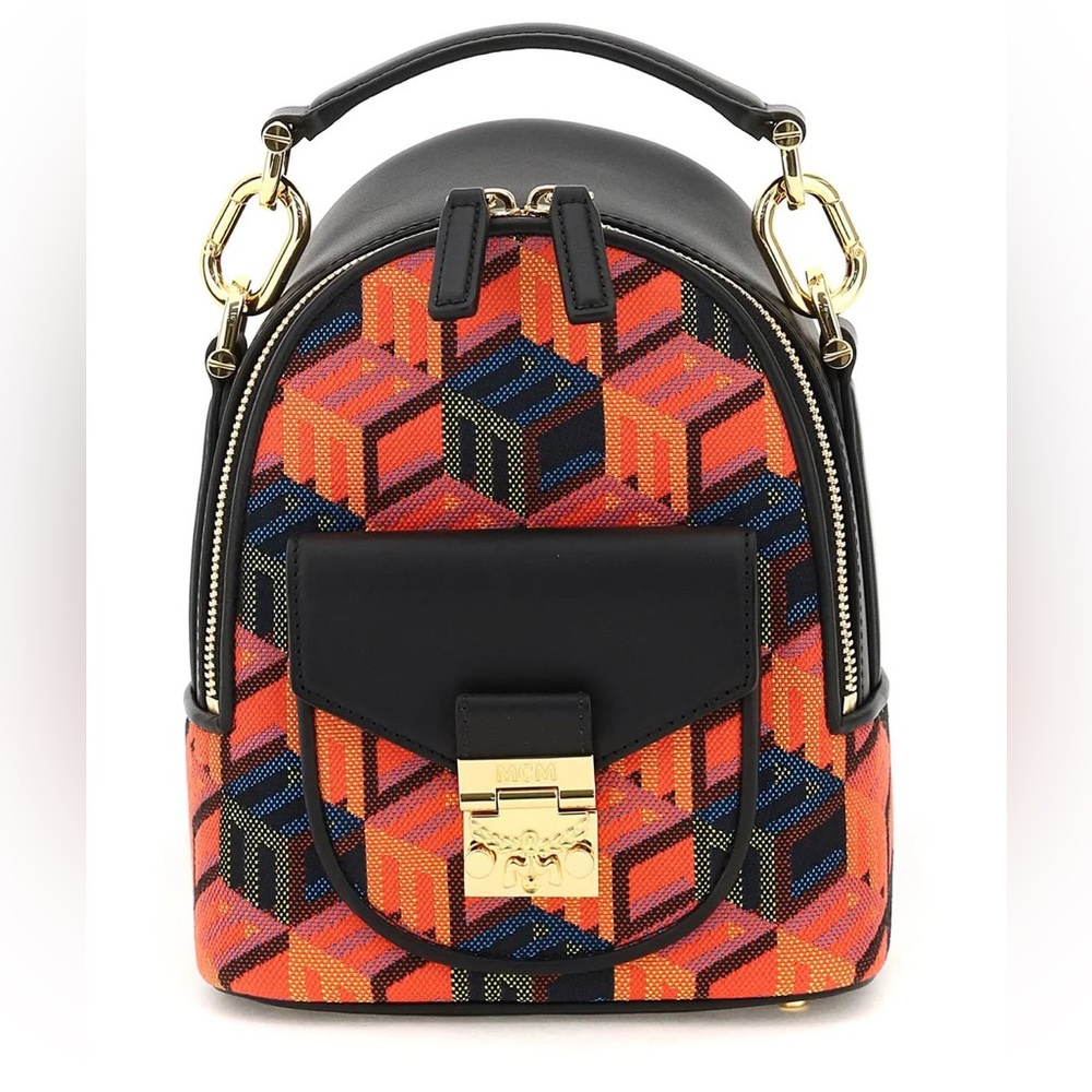 MCM Jacquard Handbag Backpack In Cubic Monogram